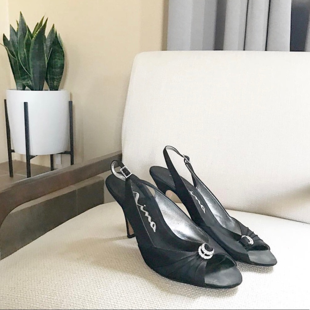 Nina Black satin heels